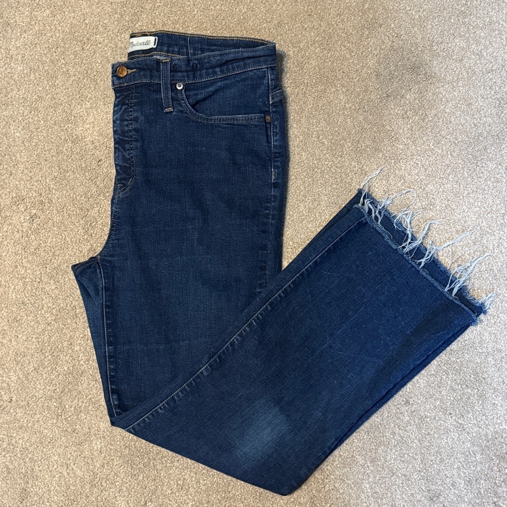 Madewell Dark Wash Bootcut Jeans with Frayed Hem